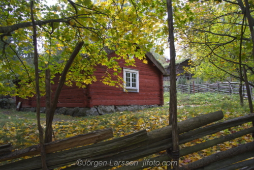 Red house in atumn Skansen Stockholm Sweden