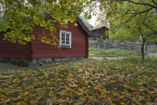 Red house in atumn Skansen Stockholm Sweden