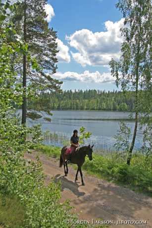 Ryttare vid sjön Fläten Östergötland