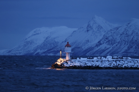 Lighthouse, Mountains, Fjord