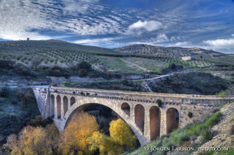 Romersk bro Mandelträd Andalusien Spanien