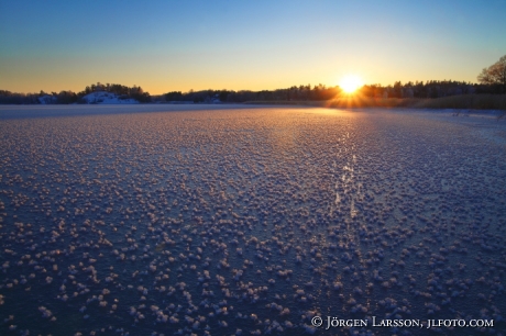 Solnedgång Vinter Iskristaller vid Mörkö Sörmland